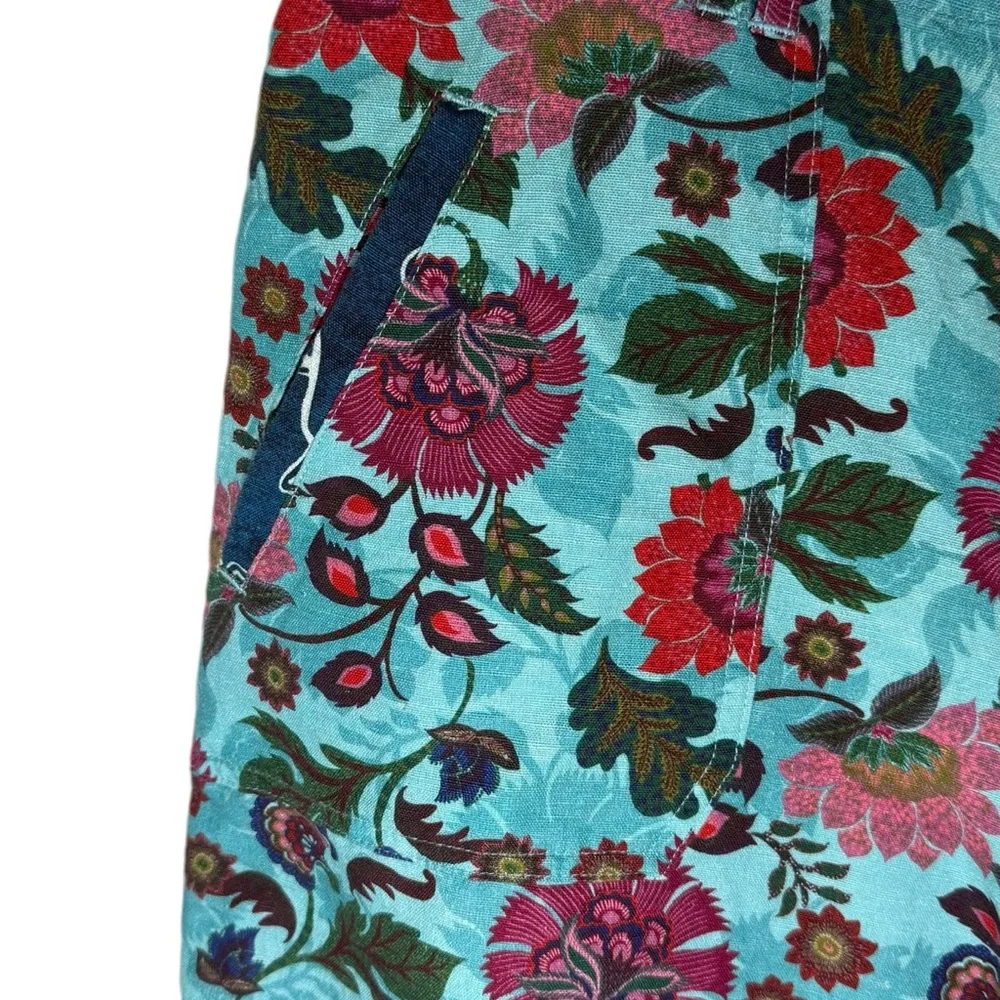 Sundance Women Sz 14 Cuffed Kalini Floral Paisley Linen Cotton Shorts Zip Front